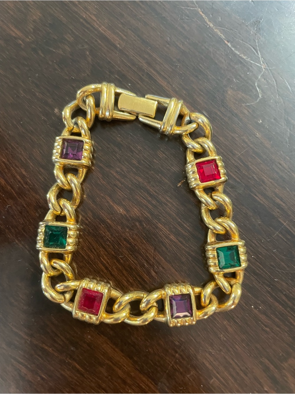 Swarovski Gold-Tone Bracelet with Red, Green & Purple Stones